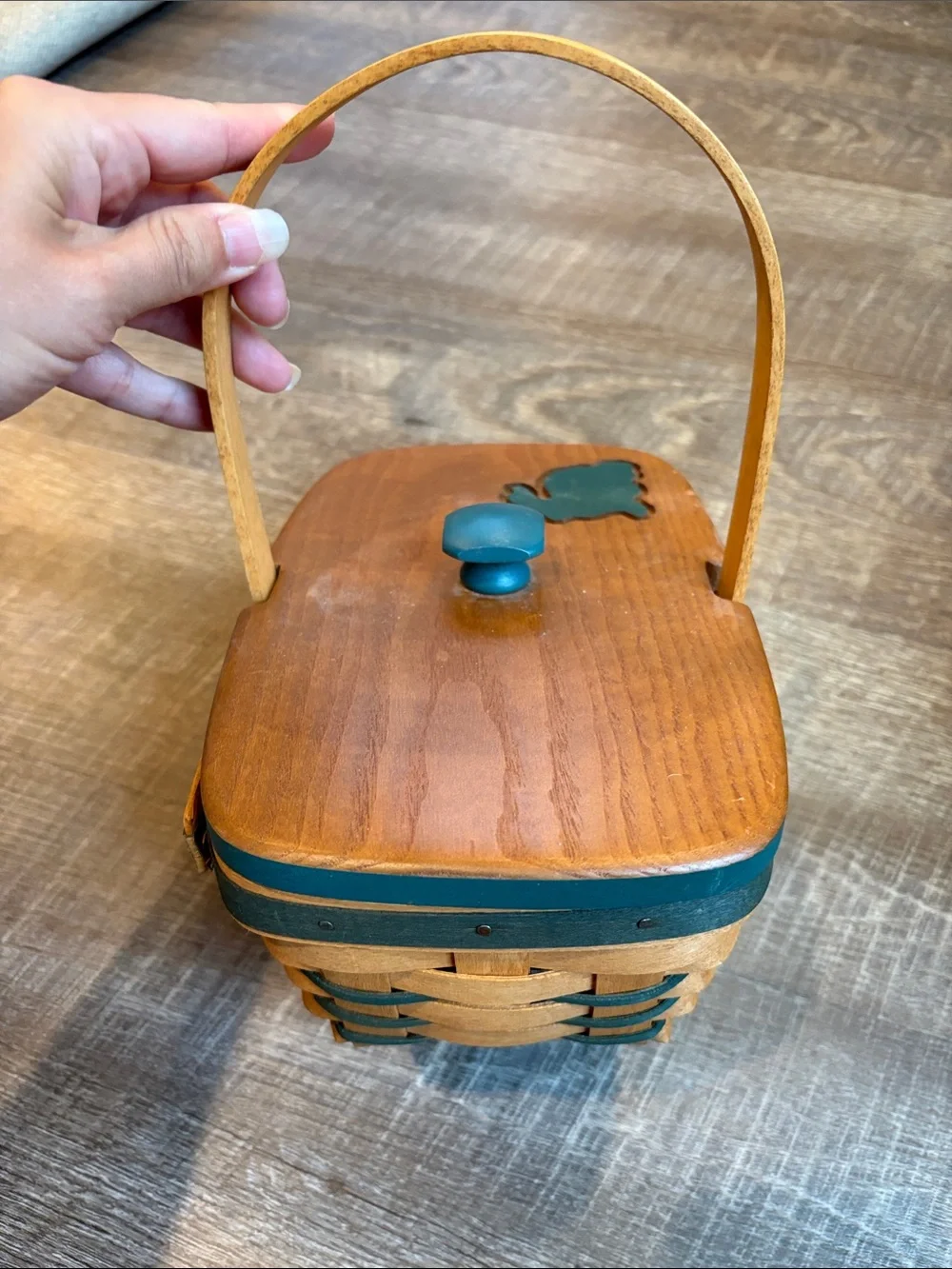 Longaberger Woven Basket Custom Easter Bunny Lid Green